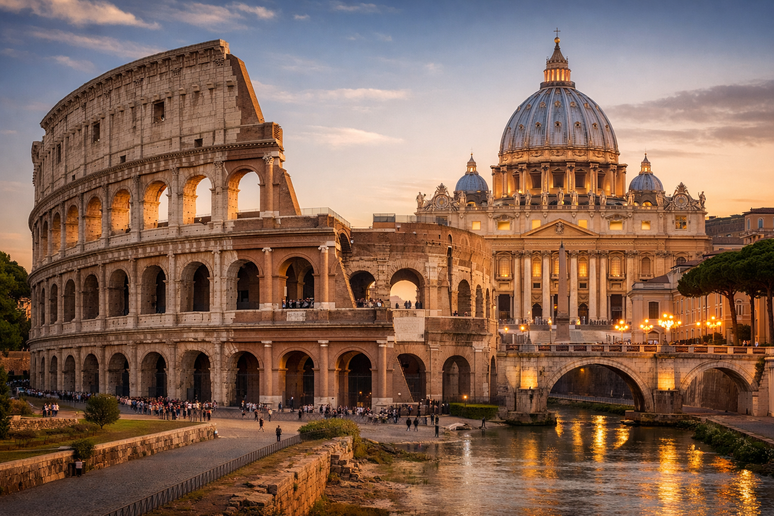 The Colosseum and St Peter's Basilica, the two highlights of a Vatican and Colosseum tour in one day in Rome